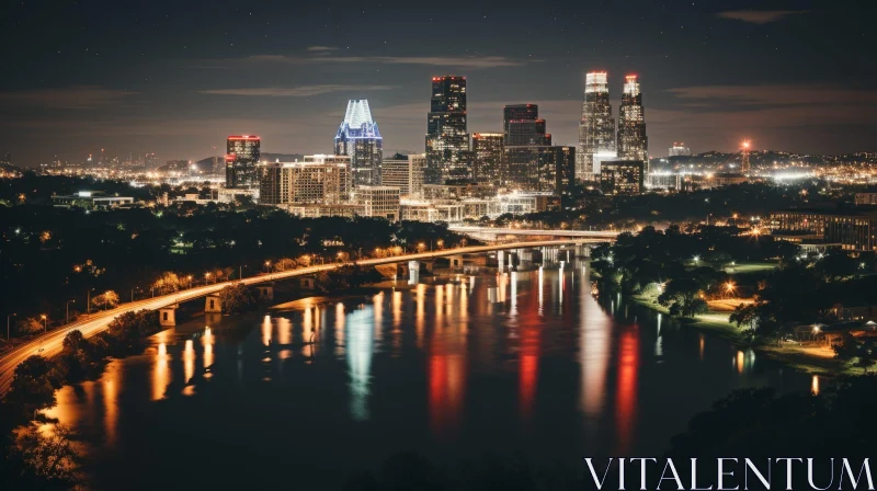 AI ART Austin Texas Night View: City Skyline and River Reflection