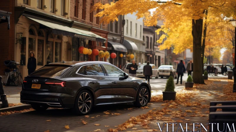 Autumn Street Scene with Trees and Luxury Car AI Image