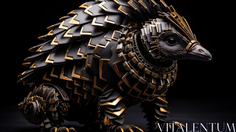 Black and Gold Porcupine Sculpture - A Study in Mechanical Precision AI Image