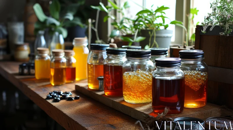 Captivating Glass Jar Collection with Vibrant Liquids AI Image