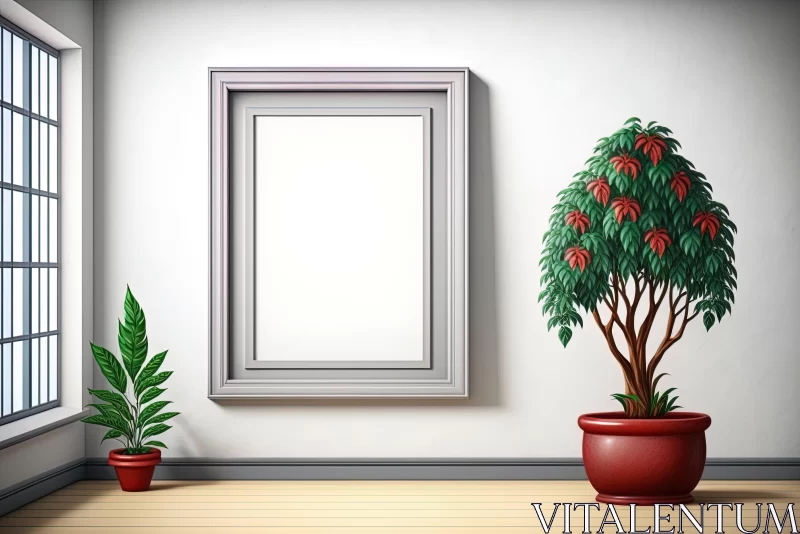 Captivating Interior: Empty Room with Tree and Frame in Hyperrealistic Illustrations AI Image