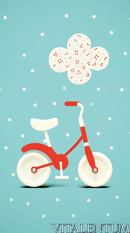 Charming 3D Child's Tricycle Illustration on Pale Blue Background AI Image