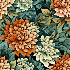 Chrysanthemum Floral Pattern on Dark Green Background