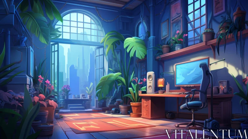 Cozy Home Office Digital Painting AI Image