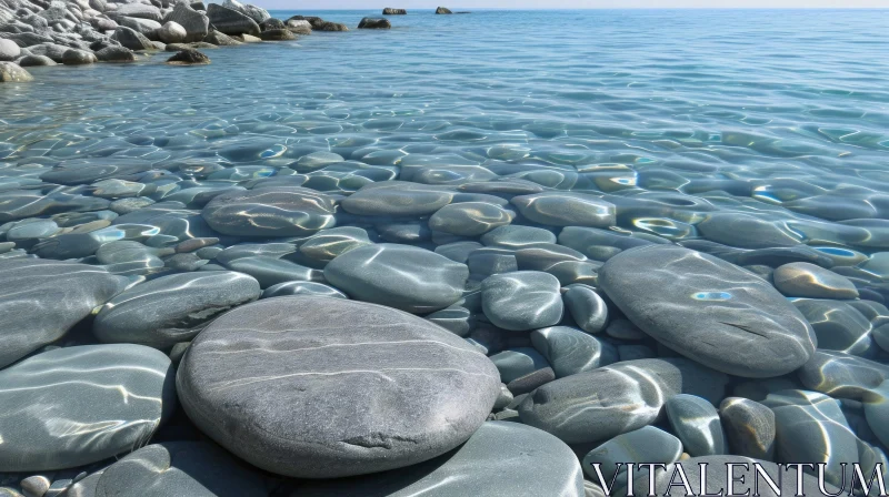 AI ART Crystal-Clear Water with Polished Stones | Reflection of Sun