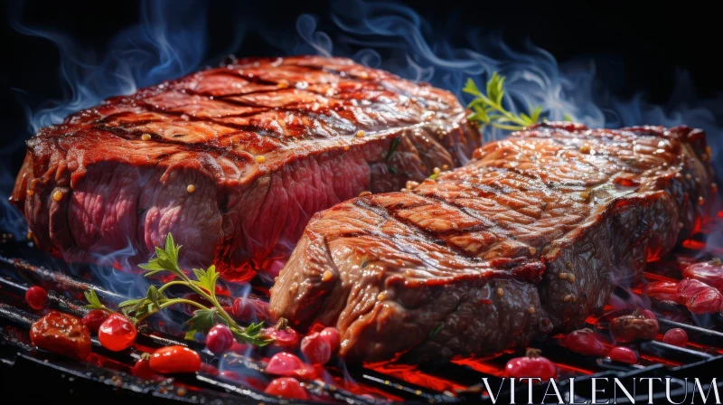 Delicious Grilled Beef Steaks Over Fire AI Image