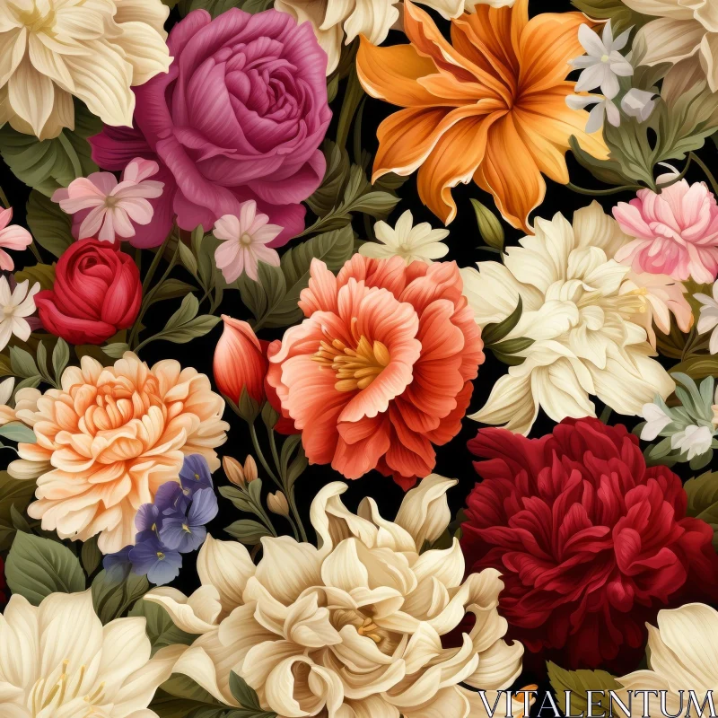 Elegant Floral Pattern - Roses, Lilies, Dahlias AI Image