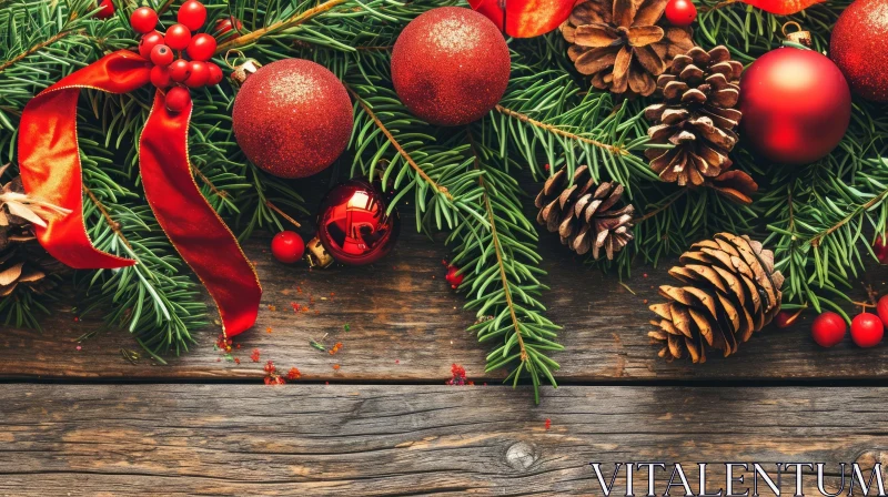 Festive Christmas Decoration on Wooden Background AI Image