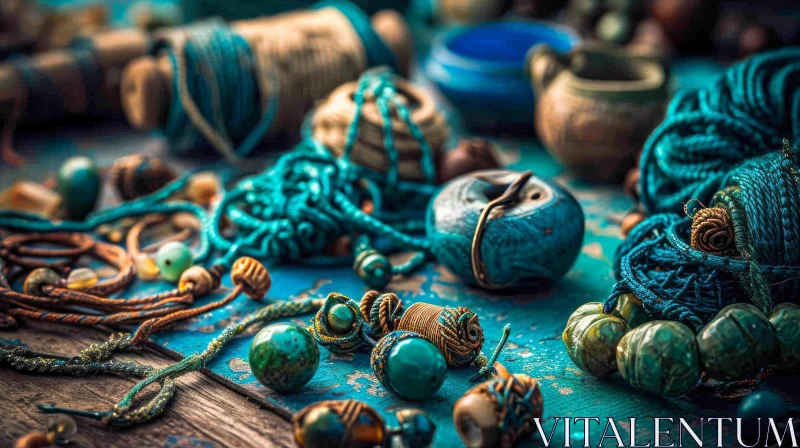 Handmade Jewelry Collection on Rustic Wooden Table AI Image