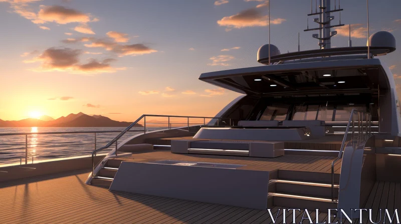 AI ART Luxury Yacht at Sunset on Calm Sea