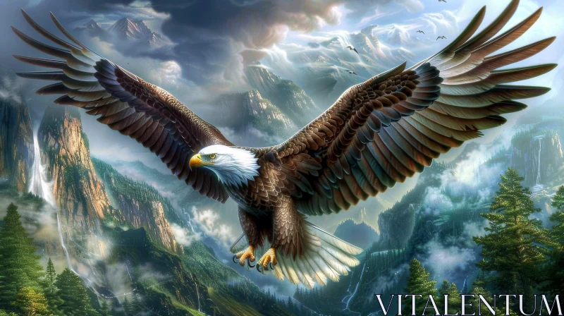 Majestic Eagle Soaring in Mountain Landscape AI Image