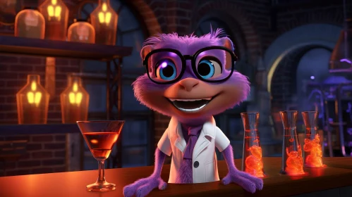 Purple Cartoon Character in Lab Coat - 3D Rendering