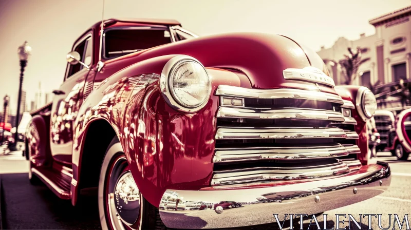 Red Vintage Chevrolet Pickup Truck on Street AI Image