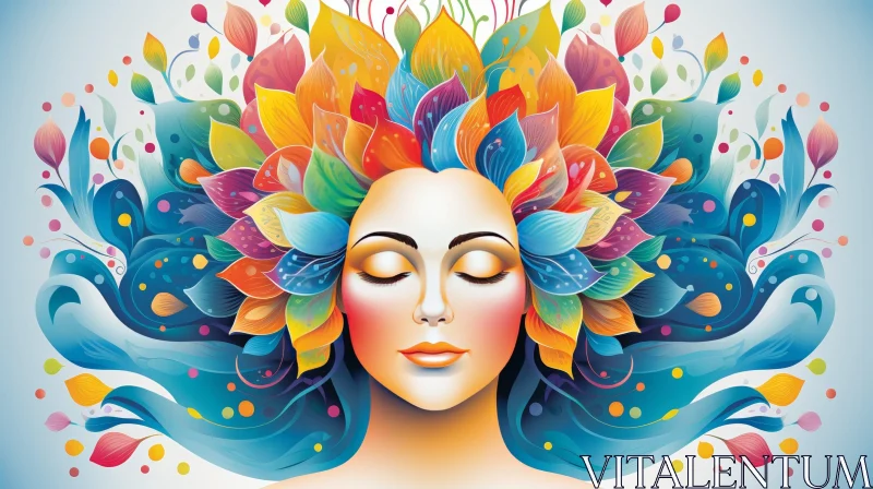 AI ART Serene Woman's Face Surrounded by Colorful Flowers - Digital Painting