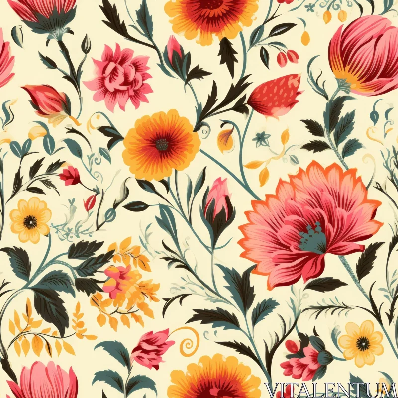 Traditional Floral Pattern on Light Yellow Background AI Image