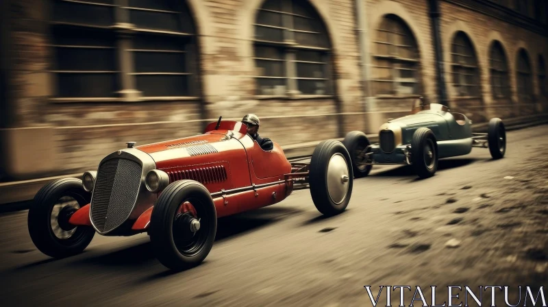 Vintage Car Race Scene - Early 20th Century Thrilling Action AI Image