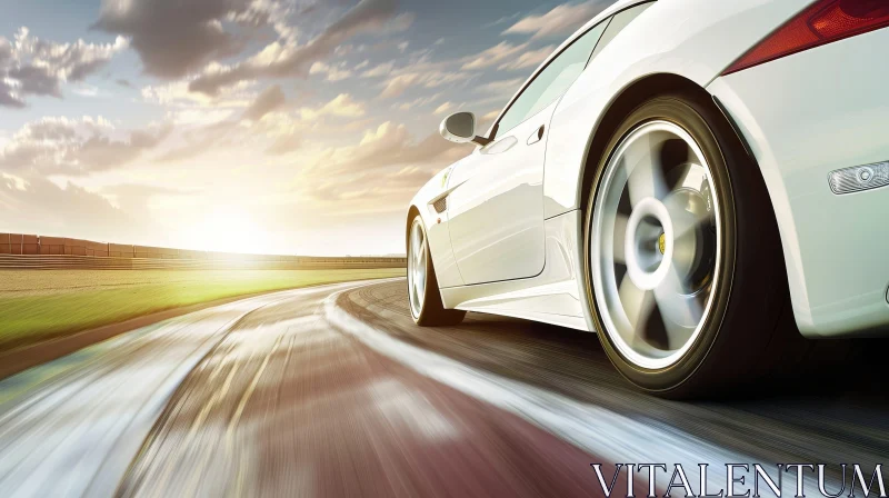 White Sports Car Racing on Asphalt Track AI Image
