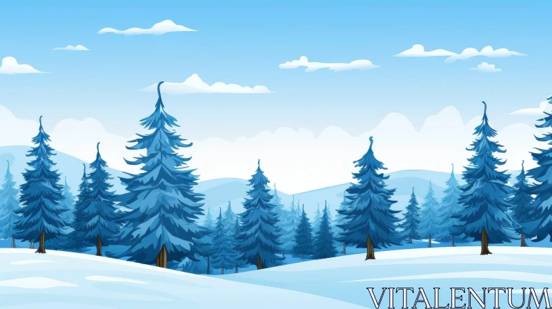 AI ART Winter Pine Tree Forest Landscape