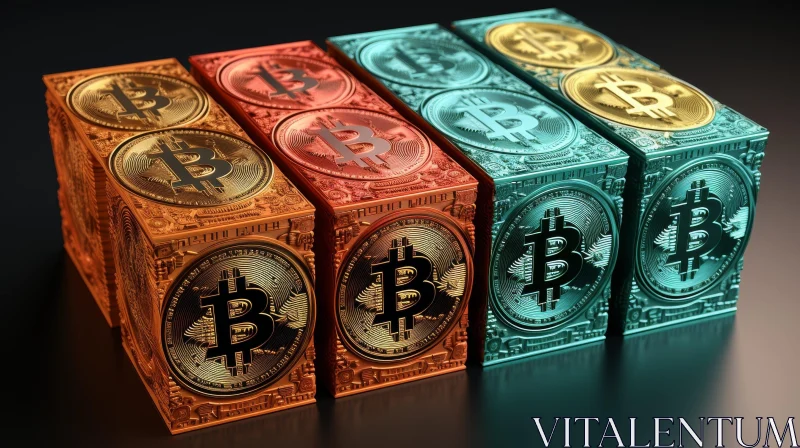 AI ART Bitcoin Blocks 3D Rendering - Reflective Metal Design
