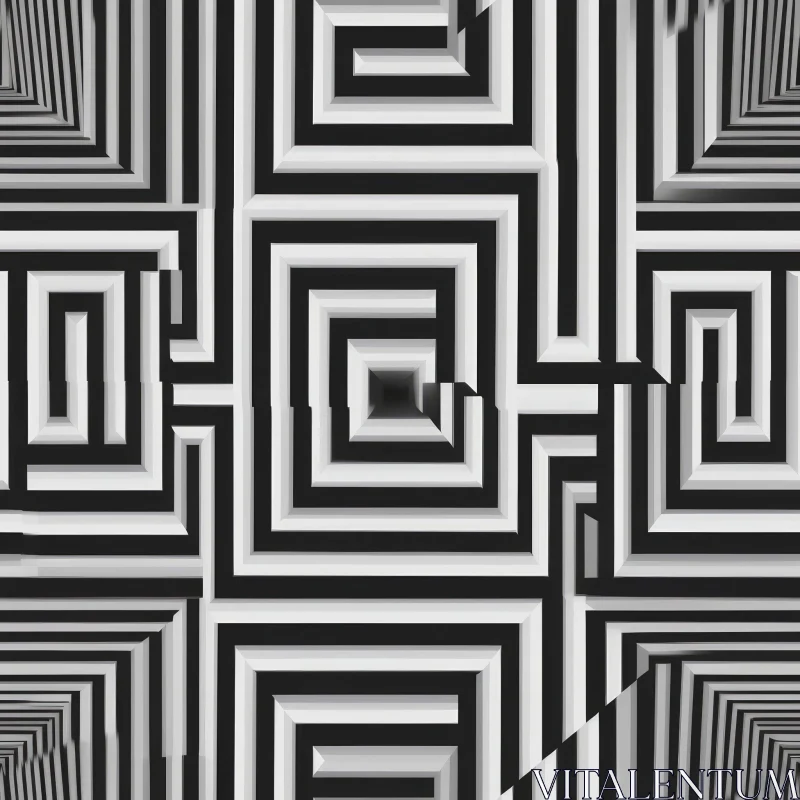AI ART Black and White Geometric Pattern - Three-dimensional Maze Design