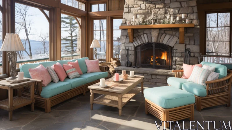 AI ART Cozy Living Room with Fireplace - Home Interior Design
