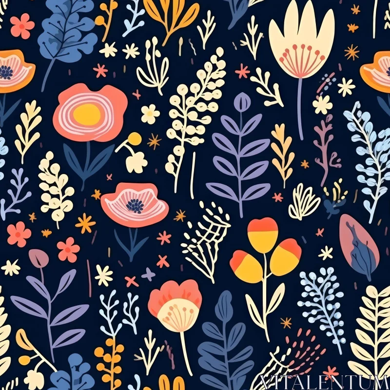 Dark Blue Floral Seamless Pattern AI Image