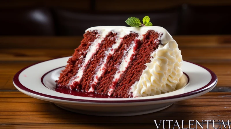 Delicious Red Velvet Cake Slice on White Plate AI Image