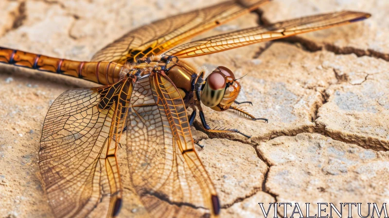 Dragonfly Close-Up on Cracked Earth - Nature Photography AI Image