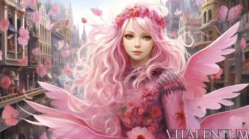 Enchanting Fantasy Digital Painting of a Young Woman with Pink Hair AI Image