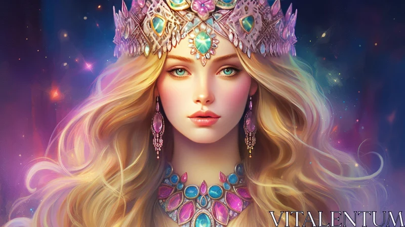Enchanting Woman Portrait with Precious Gems Crown AI Image