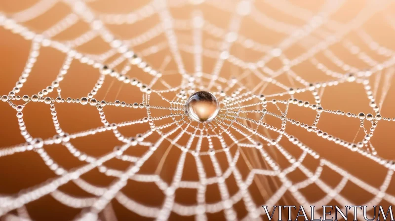 Glistening Spider Web with Dew Drops - Serene Nature Close-up AI Image