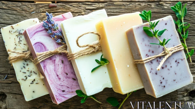 Handmade Soap Bars on Wooden Background with Lavender AI Image