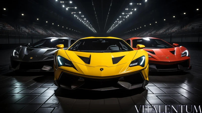 Luxury Supercars: Yellow, Grey, and Red Lamborghini Veneno AI Image