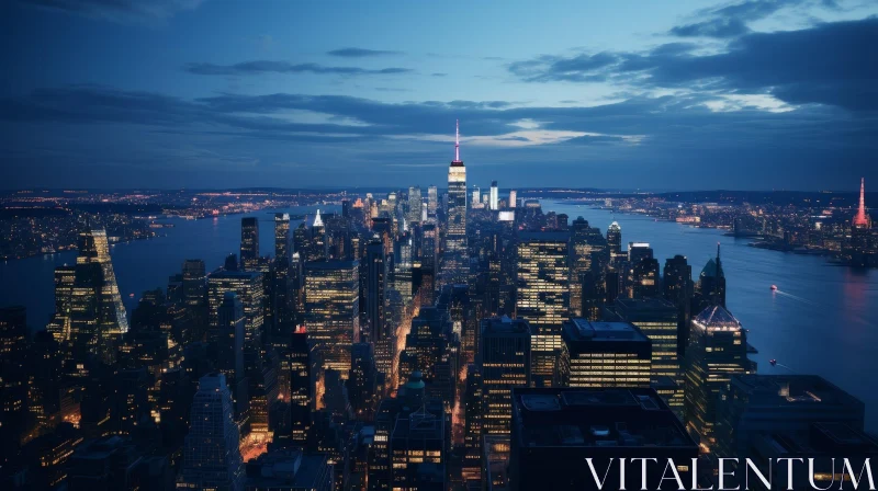Manhattan Skyline Night View in New York City AI Image