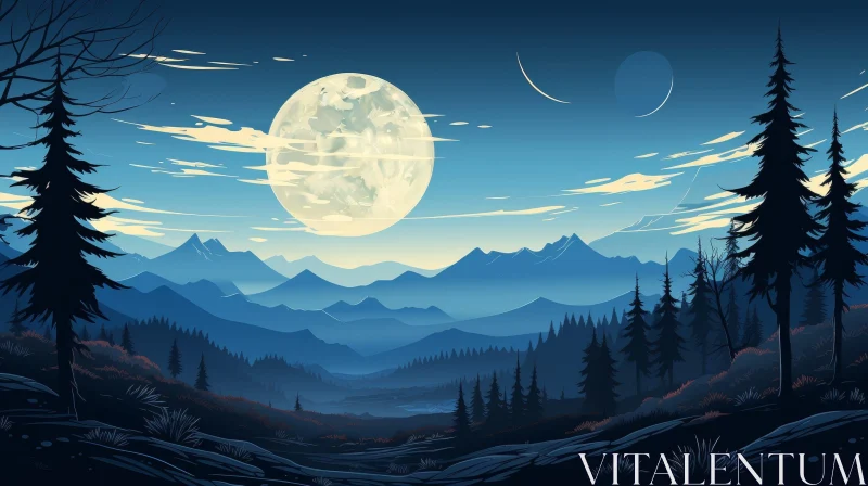 Moonlit Mountain Range Night Landscape AI Image