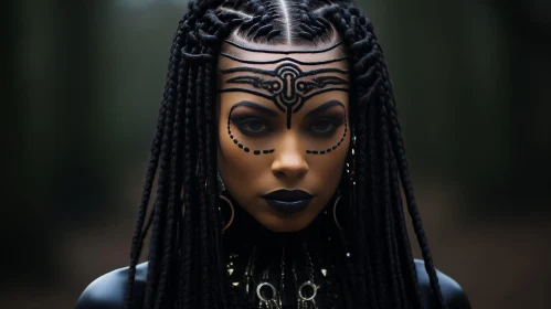 Serious African Woman Portrait with Symbolic Face Paint
