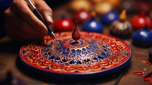 Traditional Decorative Plate Painting on Wooden Table