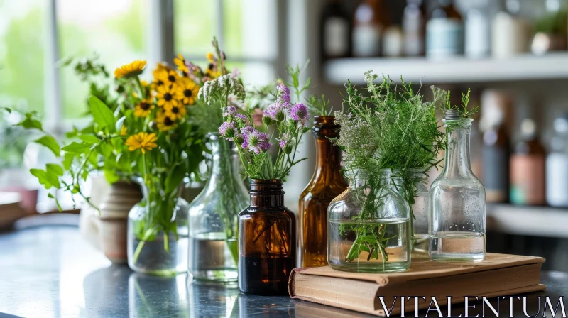 Captivating Wildflower Arrangement in Glass Vases AI Image