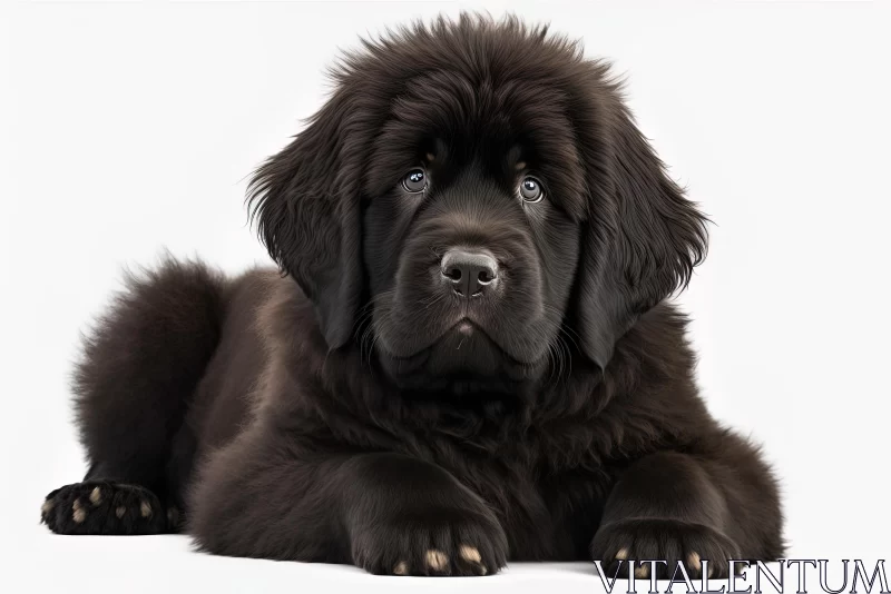 Charming Black Newfoundland Puppy in Studio Portrait AI Image