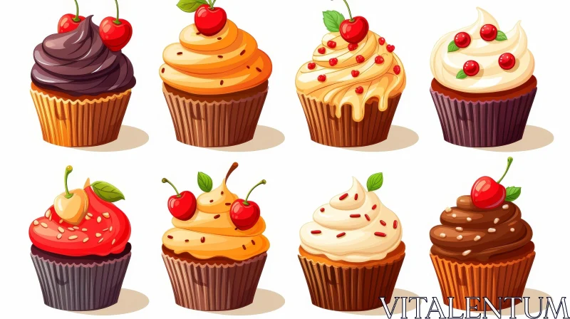 Colorful Cupcakes with Various Toppings AI Image