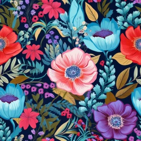 Dark Blue Floral Seamless Pattern