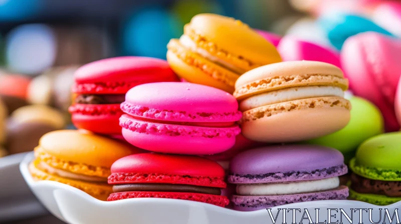 Delicious Multicolored Macarons on a Plate AI Image