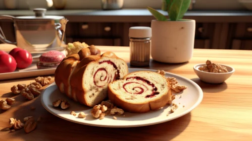 Delicious Walnut Bread with Jam Filling on White Plate