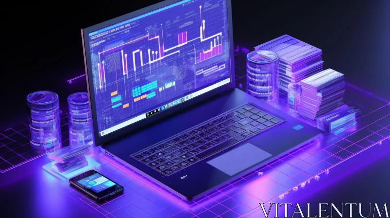 Sleek Futuristic Workplace with Glowing Neon Elements - 3D Illustration AI Image