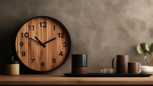 Wooden Clock and Ceramic Mug Still Life