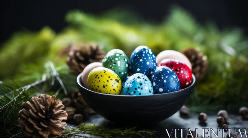 Artful Display of Colorful Easter Eggs on a Dark Background AI Image