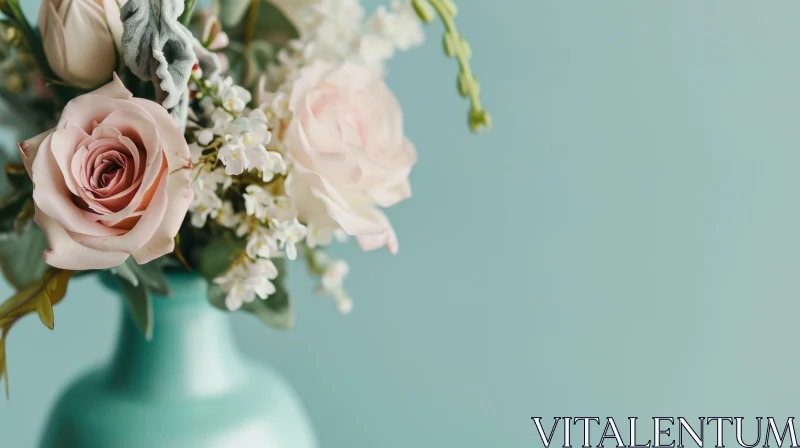 Beautiful Bouquet of Flowers in a Light Blue Vase AI Image