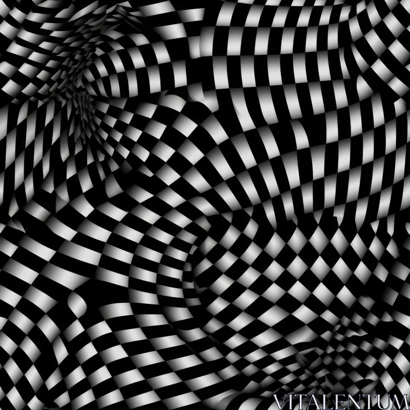 Black and White Distorted Checkered Pattern AI Image
