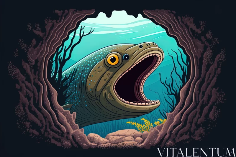 Captivating Underwater Fish Illustration in Surrealistic Fantasy Landscape AI Image