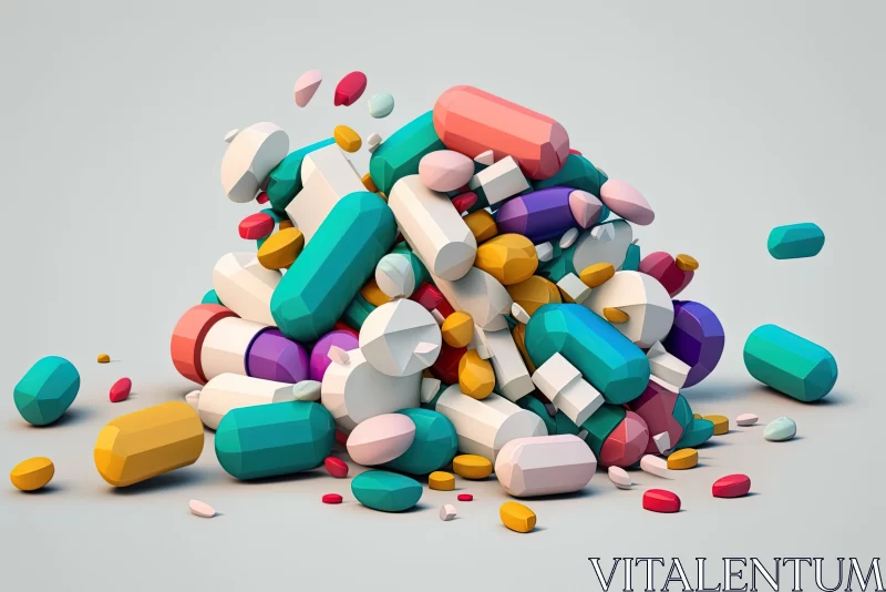 Colorful Pills on Gray Surface | Vray Tracing Style AI Image
